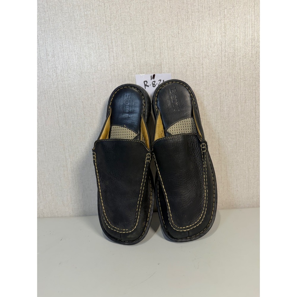 Born Mens Black Leather Mules Slip On Moc Toe Slides M3182 CQA10 Size 13 47.5
